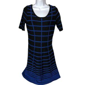 NY Collection Knit Top or Dress Women Size M Blue Black Scoop Neck Short Sleeve